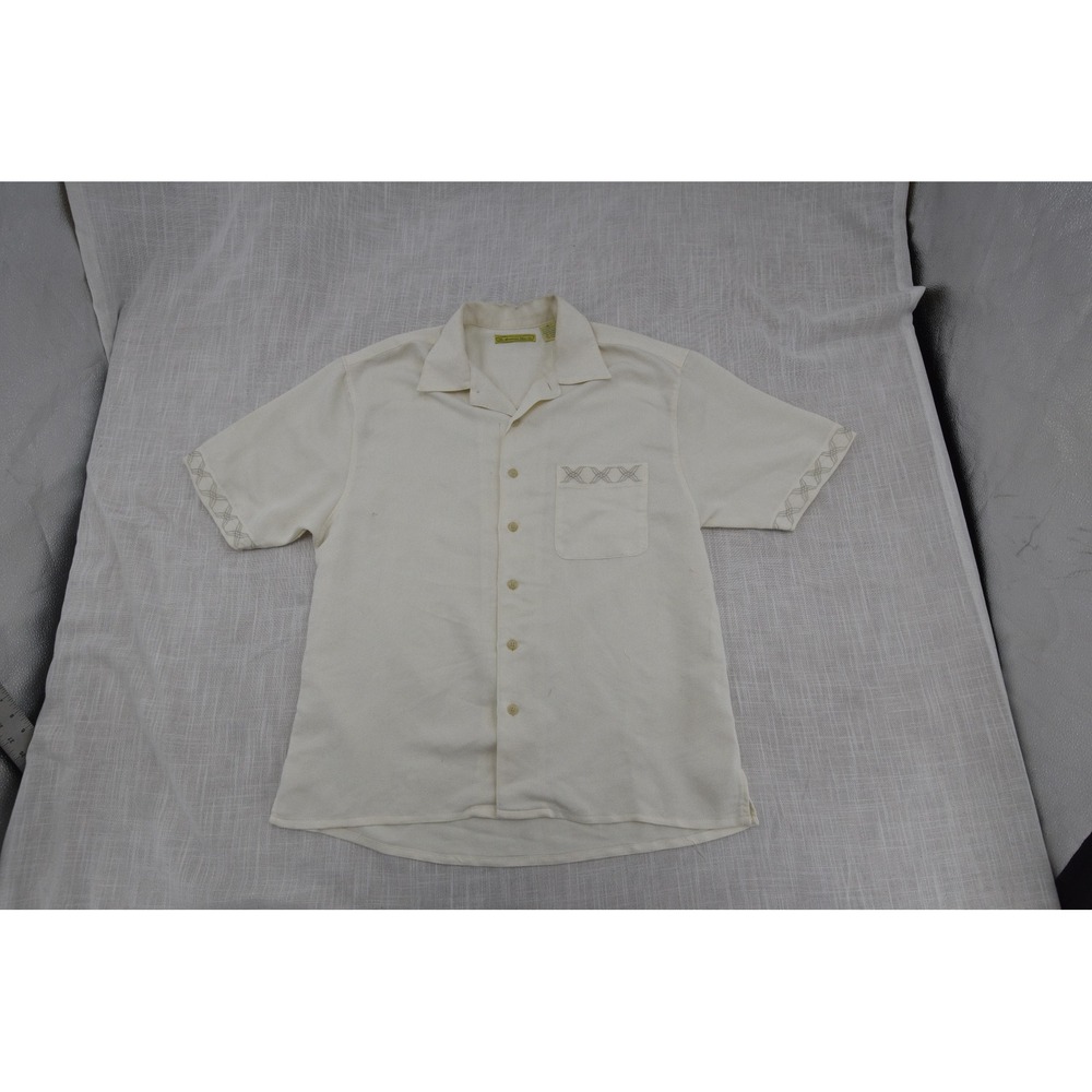 The Havanera Shirt Co Mens Cream Short Sleeve Embroidered Button Down Shirt M